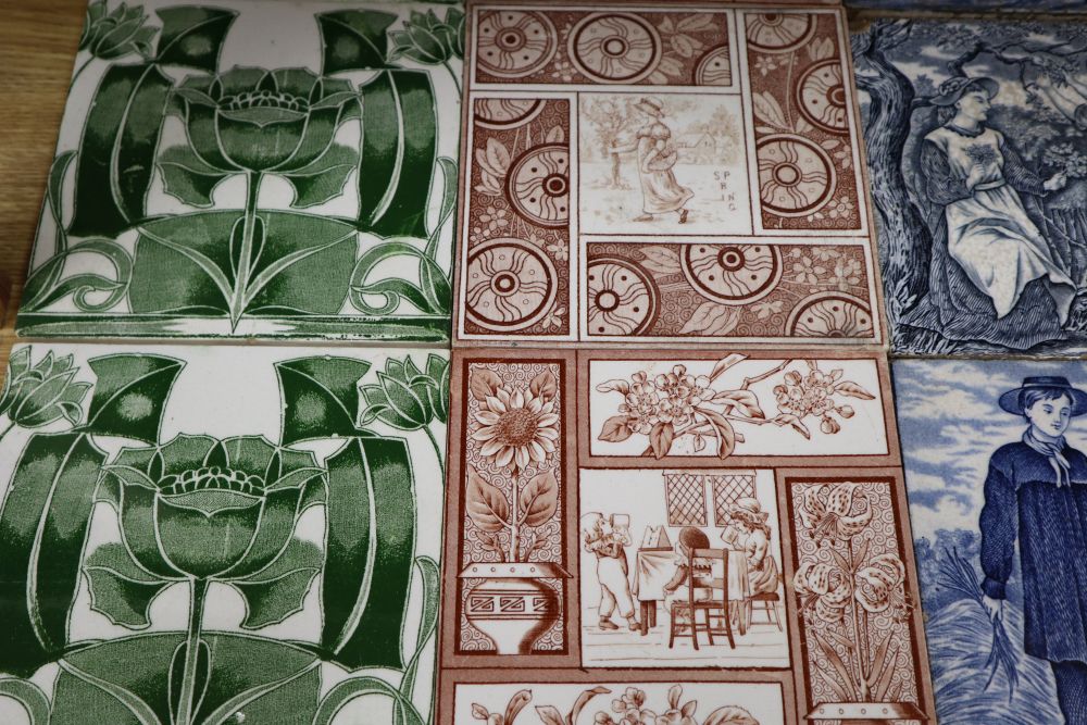 A collection of 19th/early 20th century transfer-printed and moulded wall tiles,